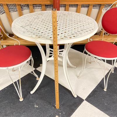 LOT 66: White Metal Ice Cream Parlor Round Table and Chairs