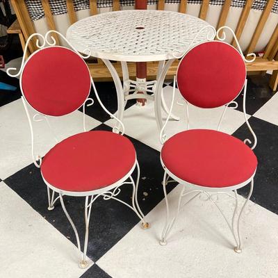 LOT 66: White Metal Ice Cream Parlor Round Table and Chairs