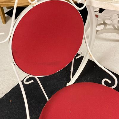 LOT 66: White Metal Ice Cream Parlor Round Table and Chairs