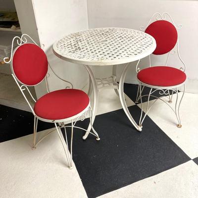 LOT 66: White Metal Ice Cream Parlor Round Table and Chairs