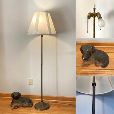 LOT 68: Vintage Dual Socket Brass Floor Lamp with Dog Statue
