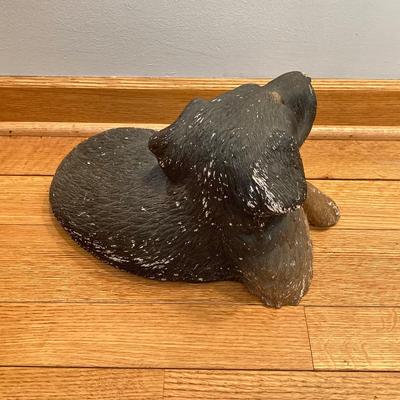 LOT 68: Vintage Dual Socket Brass Floor Lamp with Dog Statue