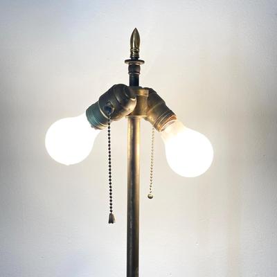 LOT 68: Vintage Dual Socket Brass Floor Lamp with Dog Statue