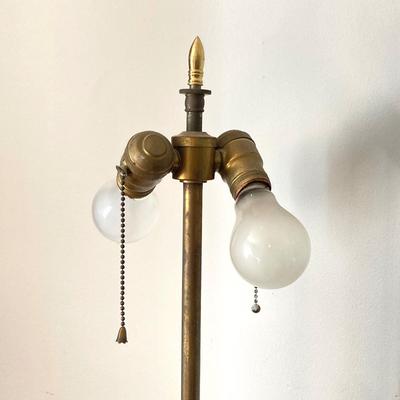 LOT 68: Vintage Dual Socket Brass Floor Lamp with Dog Statue