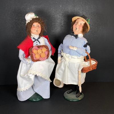 LOT 74: Byers' Choice Ltd. The Carolers Figurines - "Cries of London" Butcher, Colonial Woman Holding Basket, Box, Kindles...