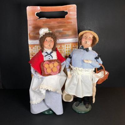LOT 74: Byers' Choice Ltd. The Carolers Figurines - "Cries of London" Butcher, Colonial Woman Holding Basket, Box, Kindles...
