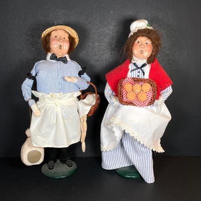 LOT 74: Byers' Choice Ltd. The Carolers Figurines - "Cries of London" Butcher, Colonial Woman Holding Basket, Box, Kindles...