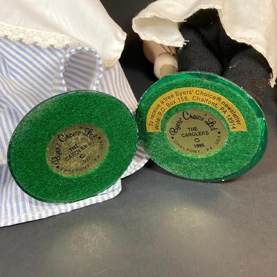 LOT 74: Byers' Choice Ltd. The Carolers Figurines - "Cries of London" Butcher, Colonial Woman Holding Basket, Box, Kindles...