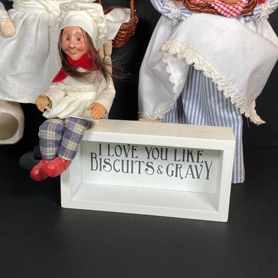 LOT 74: Byers' Choice Ltd. The Carolers Figurines - "Cries of London" Butcher, Colonial Woman Holding Basket, Box, Kindles...