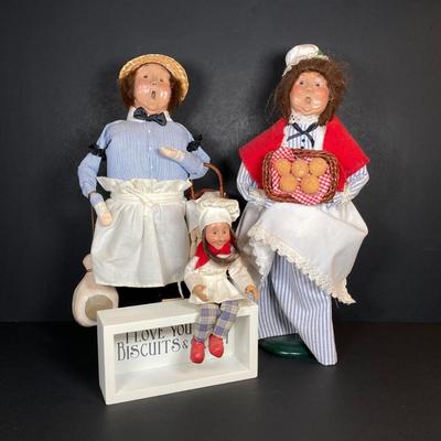LOT 74: Byers' Choice Ltd. The Carolers Figurines - "Cries of London" Butcher, Colonial Woman Holding Basket, Box, Kindles...