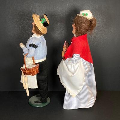 LOT 74: Byers' Choice Ltd. The Carolers Figurines - "Cries of London" Butcher, Colonial Woman Holding Basket, Box, Kindles...