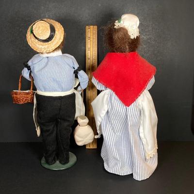 LOT 74: Byers' Choice Ltd. The Carolers Figurines - "Cries of London" Butcher, Colonial Woman Holding Basket, Box, Kindles...
