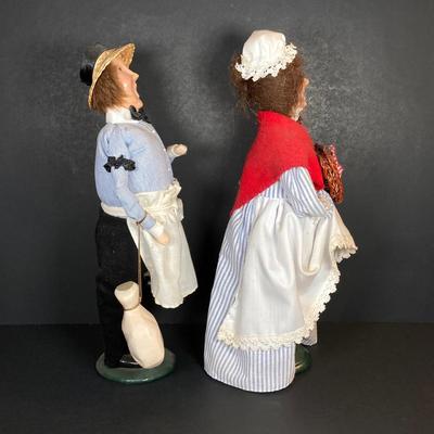 LOT 74: Byers' Choice Ltd. The Carolers Figurines - "Cries of London" Butcher, Colonial Woman Holding Basket, Box, Kindles...