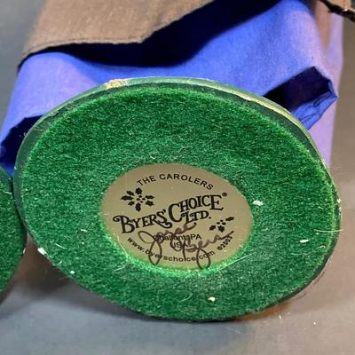 LOT 78: Byers' Choice Ltd. The Carolers Signed by Joyce Byers - Amish Man Holding Turkey, Amish Woman Holding Basket with Hen and Box