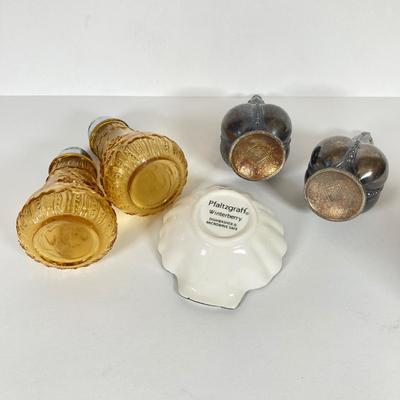 LOT 81: Vintage Serving Collection - Wilton Pewter Bowl, 800 Silver Tongs, Kopparsmedjan Copper Miniature Mugs, Silver Plated Salt and...