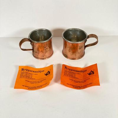LOT 81: Vintage Serving Collection - Wilton Pewter Bowl, 800 Silver Tongs, Kopparsmedjan Copper Miniature Mugs, Silver Plated Salt and...