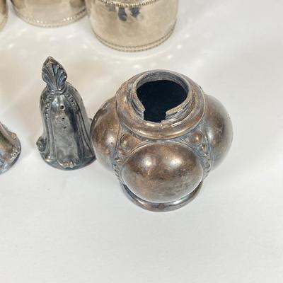 LOT 81: Vintage Serving Collection - Wilton Pewter Bowl, 800 Silver Tongs, Kopparsmedjan Copper Miniature Mugs, Silver Plated Salt and...