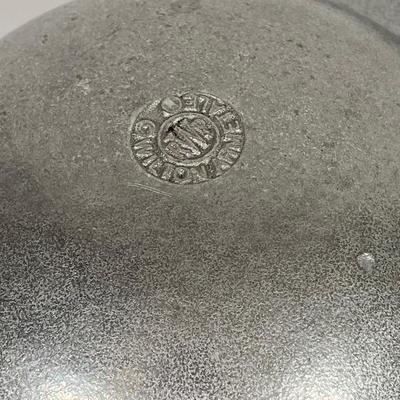 LOT 81: Vintage Serving Collection - Wilton Pewter Bowl, 800 Silver Tongs, Kopparsmedjan Copper Miniature Mugs, Silver Plated Salt and...