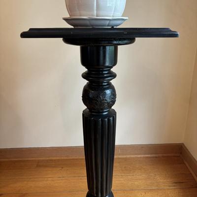 LOT 86: Wooden Painted Balck Plant Stand w/Faux Potted Lavender