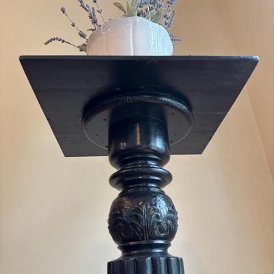 LOT 86: Wooden Painted Balck Plant Stand w/Faux Potted Lavender