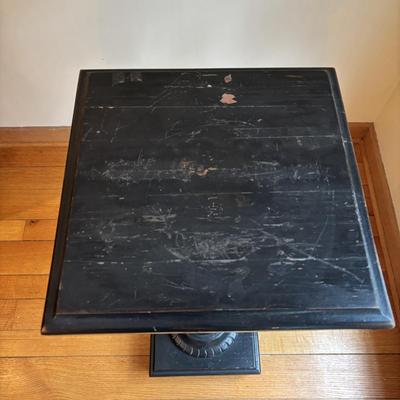 LOT 86: Wooden Painted Balck Plant Stand w/Faux Potted Lavender