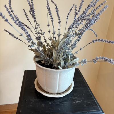 LOT 86: Wooden Painted Balck Plant Stand w/Faux Potted Lavender