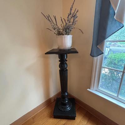 LOT 86: Wooden Painted Balck Plant Stand w/Faux Potted Lavender