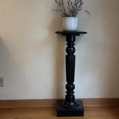 LOT 86: Wooden Painted Balck Plant Stand w/Faux Potted Lavender