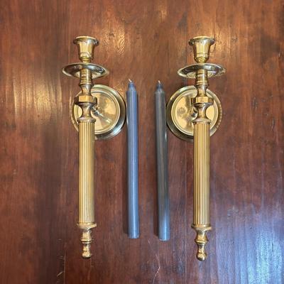 LOT 87: Brass Column Wall Sconces