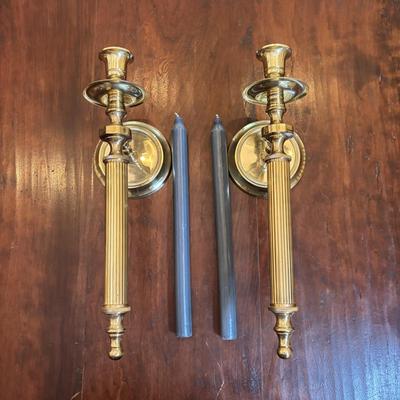 LOT 87: Brass Column Wall Sconces