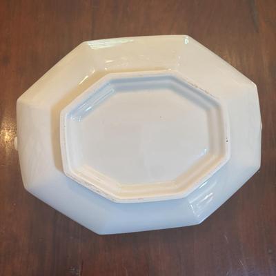 LOT 89: Johnson Brothers Heritage White China Serving Collection: Covered Serving Bowls, Gravy Boat w/Plate, Platters & Soup Tureen