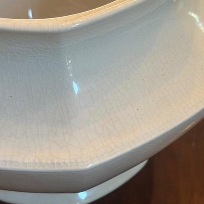 LOT 89: Johnson Brothers Heritage White China Serving Collection: Covered Serving Bowls, Gravy Boat w/Plate, Platters & Soup Tureen