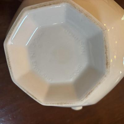 LOT 90: Johnson Brothers Heritage White China Tea/Coffee Time: Creamer/Sugar Bowl, Coffee/Teapot, Mugs & Serving Platters