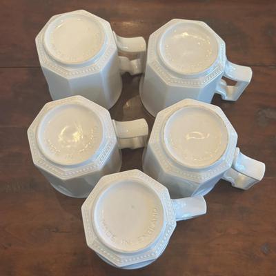 LOT 90: Johnson Brothers Heritage White China Tea/Coffee Time: Creamer/Sugar Bowl, Coffee/Teapot, Mugs & Serving Platters
