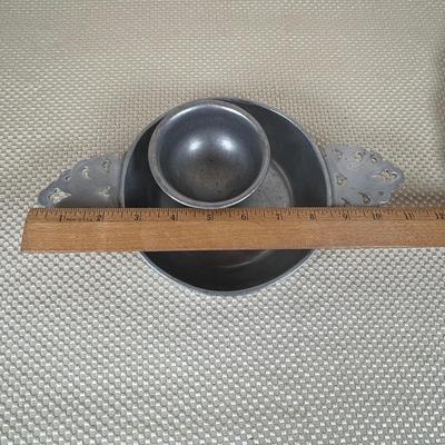 LOT 92: Empire Pewter Weighted Candle Sticks, Wilton Armetale Plough Tavern Soup Tureen w/Lid & Ladle. Wilton Armetale Pewter Serving...