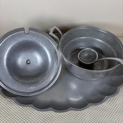 LOT 92: Empire Pewter Weighted Candle Sticks, Wilton Armetale Plough Tavern Soup Tureen w/Lid & Ladle. Wilton Armetale Pewter Serving...