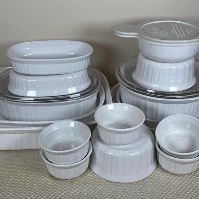LOT 96: Corning Ware French White: Oval & Round Casserole, Grab it w/Lid, Quiche & More