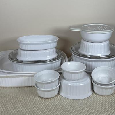 LOT 96: Corning Ware French White: Oval & Round Casserole, Grab it w/Lid, Quiche & More
