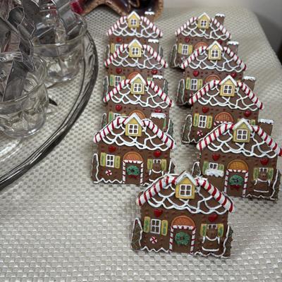 LOT 97: Vintage Hull Pottery Gingerbread Man Serving Plate, Crystal Punch Bowl Filled w/Cookie Cutters, Gingerbread Napkin Rings & More