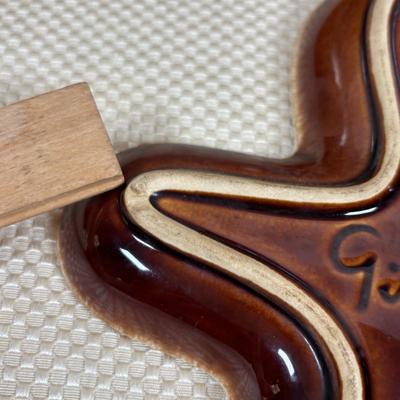 LOT 97: Vintage Hull Pottery Gingerbread Man Serving Plate, Crystal Punch Bowl Filled w/Cookie Cutters, Gingerbread Napkin Rings & More