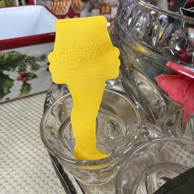 LOT 97: Vintage Hull Pottery Gingerbread Man Serving Plate, Crystal Punch Bowl Filled w/Cookie Cutters, Gingerbread Napkin Rings & More