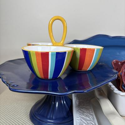 LOT 99: Serving Platter, Cake Stand: California Pantry, Pier One, Chantel, Ceriart etc..