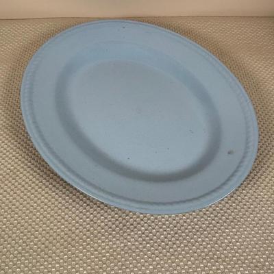 LOT 102: Vintage Kraft-Blue Holmer Laughlin China (various pieces), Crystal Bowls & Tablecloth (unmeasured)