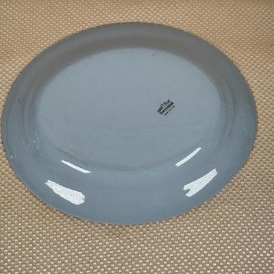 LOT 102: Vintage Kraft-Blue Holmer Laughlin China (various pieces), Crystal Bowls & Tablecloth (unmeasured)