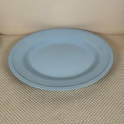 LOT 102: Vintage Kraft-Blue Holmer Laughlin China (various pieces), Crystal Bowls & Tablecloth (unmeasured)