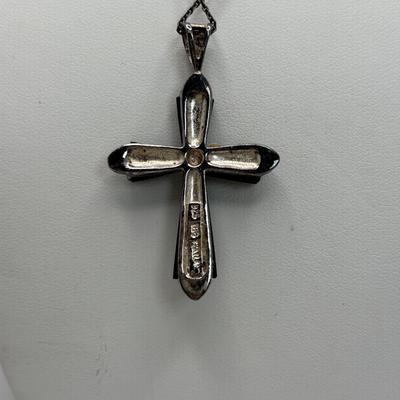 LOT 103: Sterling Silver 18" Necklace w/Cross Pendant & Onyx Stones, Sterling Silver 18" Necklace w/Marcasite Heart Pendant...