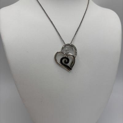 LOT 103: Sterling Silver 18" Necklace w/Cross Pendant & Onyx Stones, Sterling Silver 18" Necklace w/Marcasite Heart Pendant...