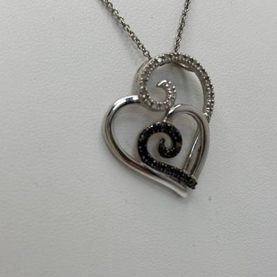 LOT 103: Sterling Silver 18" Necklace w/Cross Pendant & Onyx Stones, Sterling Silver 18" Necklace w/Marcasite Heart Pendant...