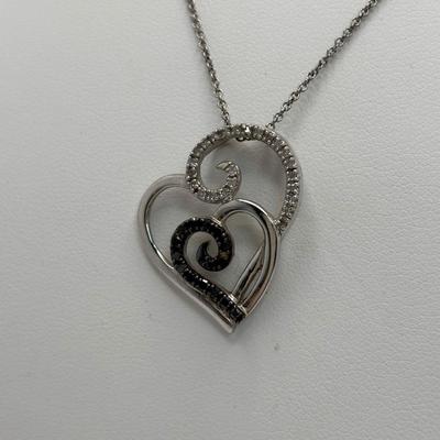 LOT 103: Sterling Silver 18" Necklace w/Cross Pendant & Onyx Stones, Sterling Silver 18" Necklace w/Marcasite Heart Pendant...