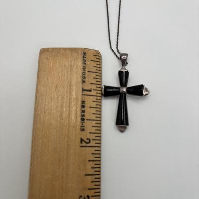 LOT 103: Sterling Silver 18" Necklace w/Cross Pendant & Onyx Stones, Sterling Silver 18" Necklace w/Marcasite Heart Pendant...